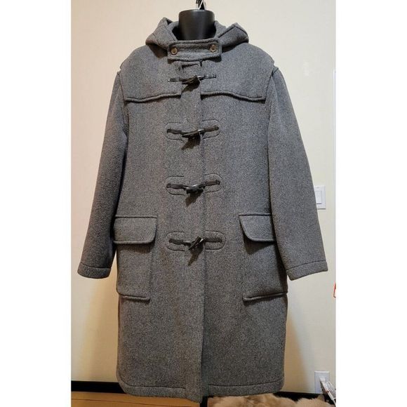 GLOVERALL MEN'S / WOMEN'S GRAY DUFFLE COAT WOOL ENGLAND SIZE US46 / EUR 56 #970 - Picture 6 of 15